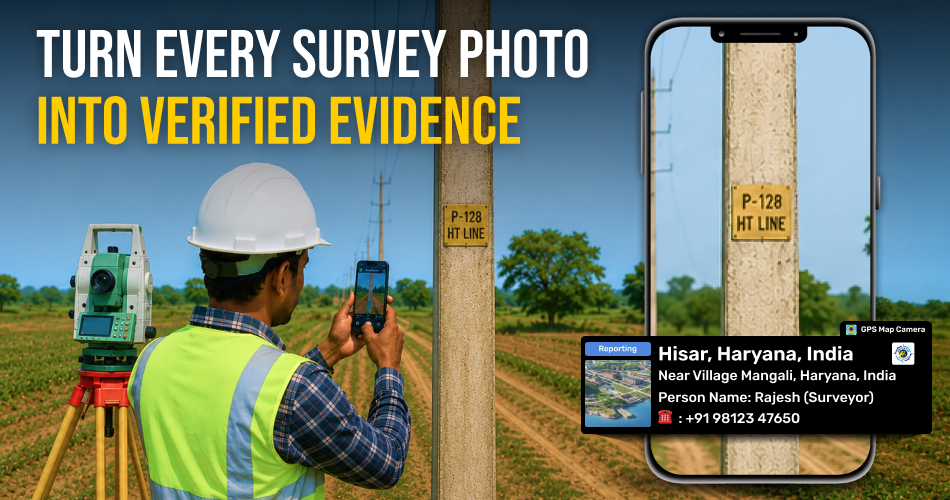 Land surveyor using GPS Map Camera