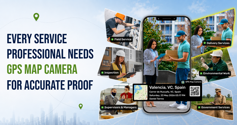Service professionals using GPS Map Camera